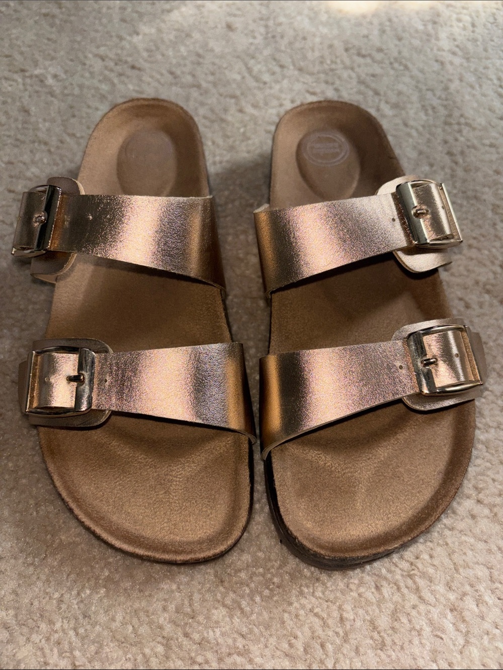 Rose Gold Double Buckle Slide Sandals